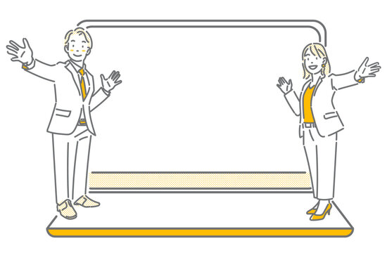 商品をおすすめする若い若い営業担当者　シンプルでお洒落な線画イラスト