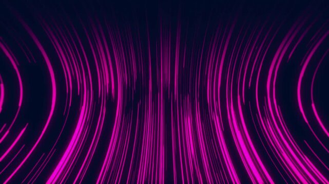 Curved light streaks animation flows in glowing pink neon on dark. Fluid energy ribbons move along the curved light streaks. Dynamic ambient visual depth defines these light streaks.