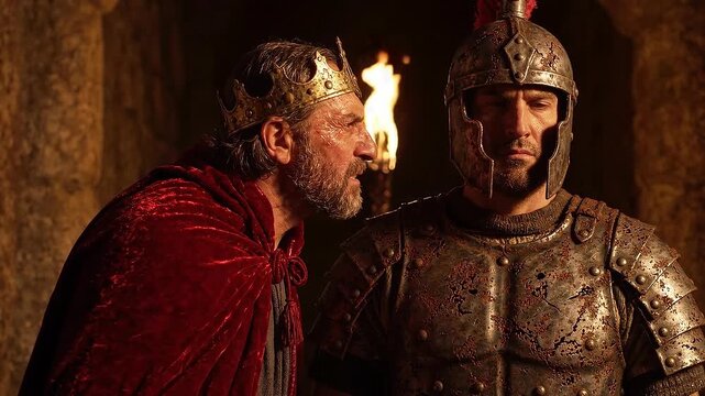 King Herod Gives Orders to a Roman Soldier to Find the Newborn Messiah Symbolizing Fear Power Prophecy Persecution Royal Authority Biblical Conflict and Sacred Christmas Nativity History