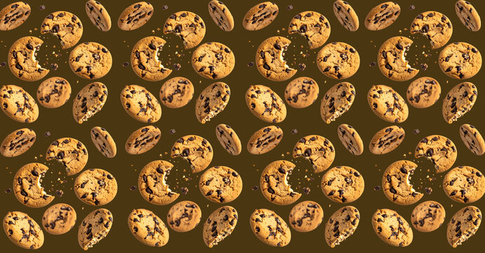 cookies, chocolate chip, sweet, dessert, baked goods, pattern, food, tasty, snack, background
