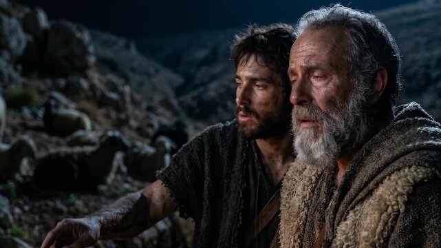 Biblical Shepherds Gaze Toward the Birth of Jesus Christ in Bethlehem During Christmas Night Symbolizing Faith Wonder Worship Hope Revelation Peace and Sacred Christian Devotion Before the Messiah
