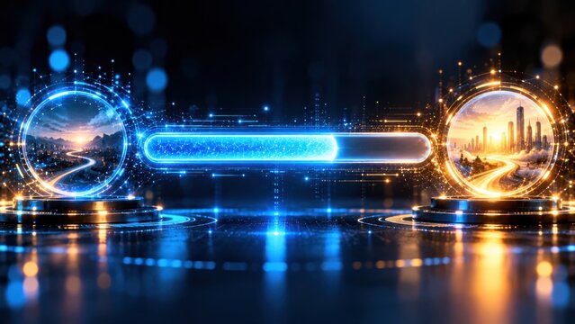 Futuristic progress bar showing past and future change concept visual