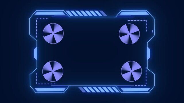 HUD frame animation displays blue neon borders with corner fans. User interface screen panels outline this active HUD frame. Surveillance control room graphics use the modern HUD frame.