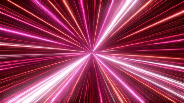 Dynamic pink and red abstract motion light blast radiating through space representing hyper speed and energy transfer