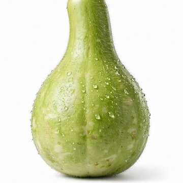 Single Fresh Bottle Gourd Macro With Water Droplets on White