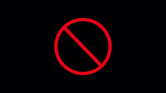 Red prohibition sign. Circle empty ban sign symbol. Red no sign icon isolated on transparent background . 4k animation video.