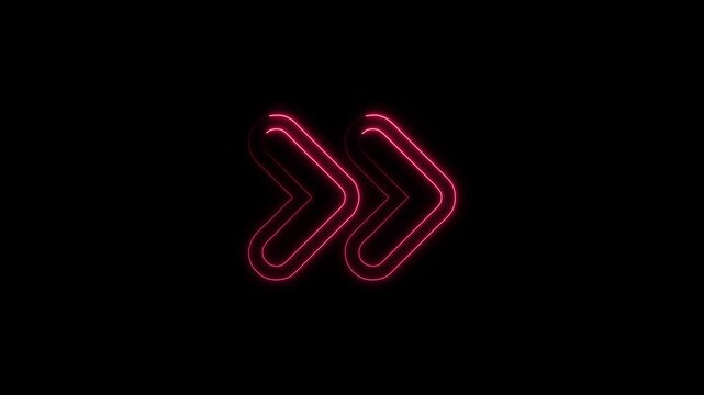Glowing neon arrow icon animation on black background 4k