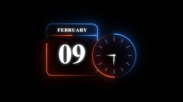 Modern digital calendar showing date nine with analog clock