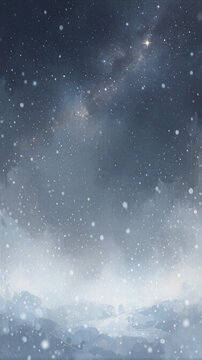 Winter night sky with falling snow and starry background