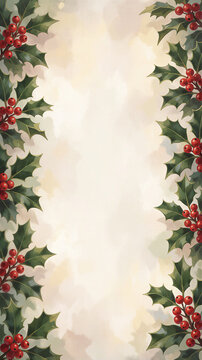 Christmas holly and berry vertical frame border