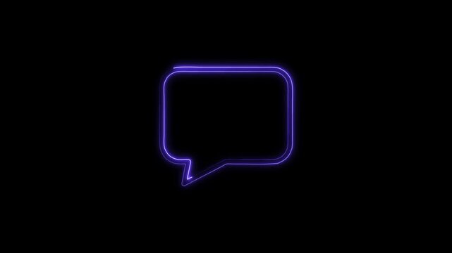 Neon chat bubble icon. Glowing speech bubble on black background.