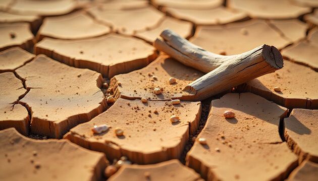 Dry Cracked Earth with Driftwood