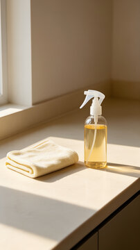 Yellow cloth with spray bottle