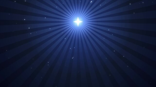 Bright glowing star shines with blue radial light rays and sparkling particles a majestic celestial h