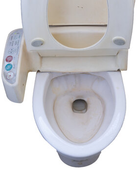 黒ずみで汚れた古いウォシュレットのトイレ
