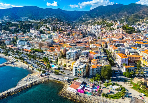 View of Sanremo in the province of Imperia. Liguria, Italy