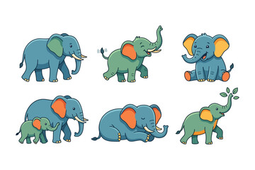 Cute Elephant Character Clipart Set © VectorNest Studio