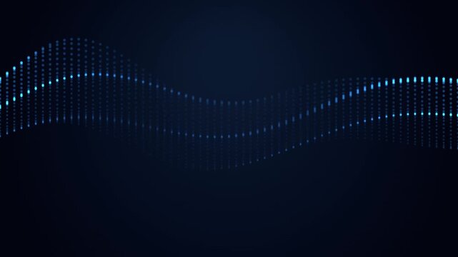 Futuristic blue digital wave of glowing particles flowing smoothly on a dark background motion graphi