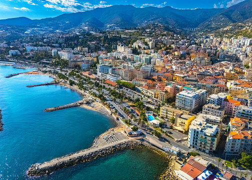 View of Sanremo in the province of Imperia. Liguria, Italy