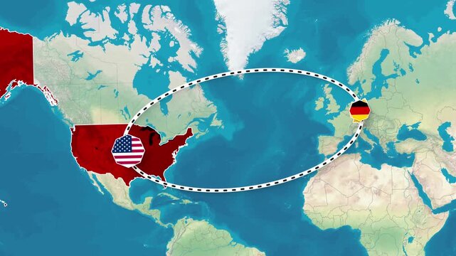 United States and Germany Bilateral Relationship Map Animation Footage
