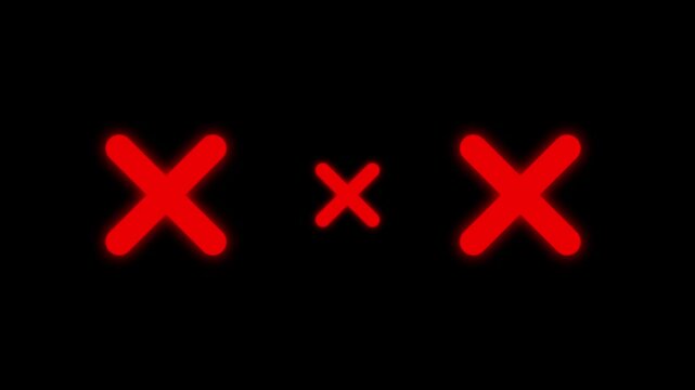 Rejection marks animation displays three digital refusal symbols. System error cancellation alerts trigger on this rejection marks. Critical decision warnings use the marks.