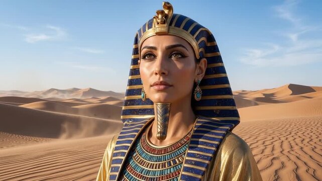 Woman wearing an elaborate ancient Egyptian pharaoh costume