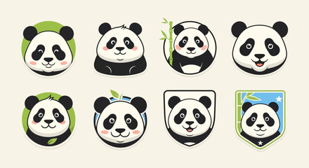Obraz premium Cute Panda Bear Faces Collection: Icons and Emblems