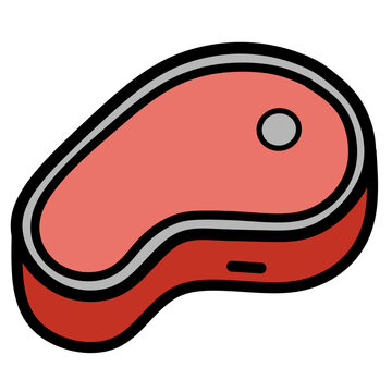 Flat design raw meat steak illustration featuring bold outlines and vibrant red colors with a bone-in cut. Ideal for restaurant menus or butcher shop branding.