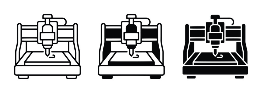CNC Machine Icons, Router Engraver Vector Graphics, Industrial Automation Symbols