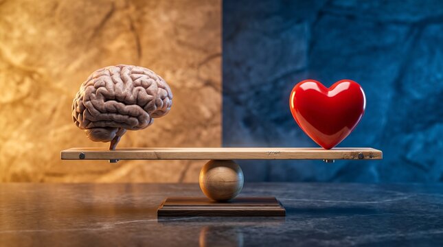 Emotional intelligence concept balancing brain and heart for leadership decision making workplace wellbeing and human centered business
