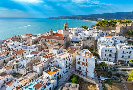 Aerial view of Vieste in the province of Foggia, Apulia, Italy