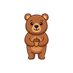 Fototapeta premium Cute Cartoon Bear Holding an Acorn Vector Illustration
