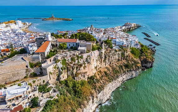 Aerial view of Vieste in the province of Foggia, Apulia, Italy