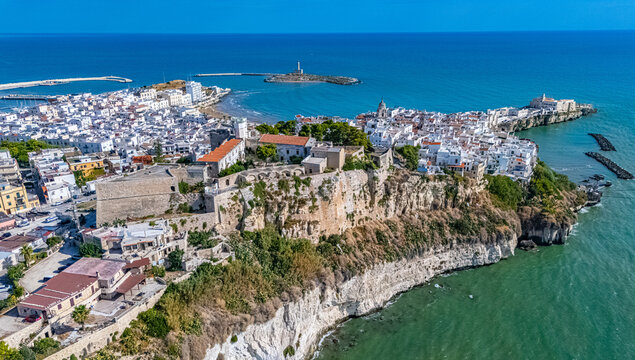 Aerial view of Vieste in the province of Foggia, Apulia, Italy