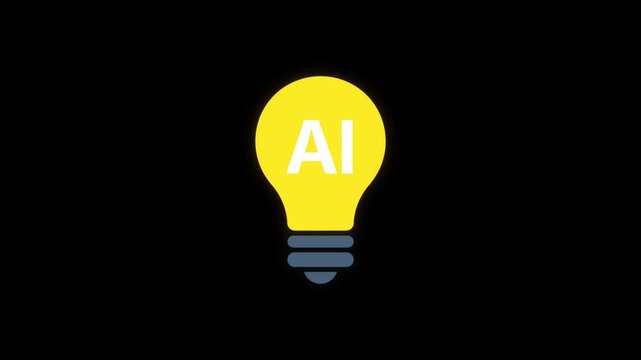 Artificial Intelligence Creative Light Bulb Logo Animation on Black Background