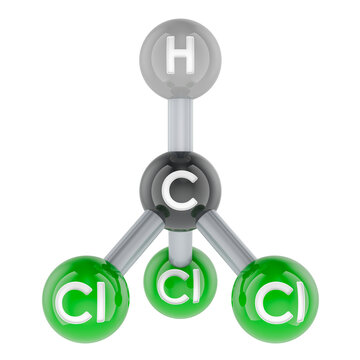 Chloroform CHCl3 molecular model, trichloromethane chemical structure. 3D rendering