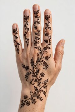 
Delicate Floral Vine Mehndi Trail On Back Hand With Minimal Finger And Wrist Henna Design