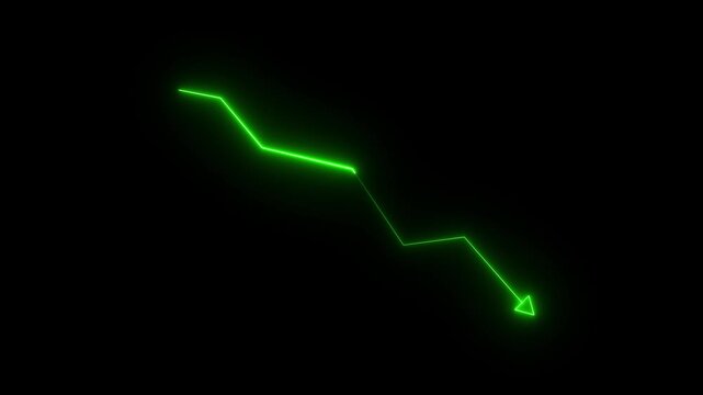 Global business line animation. Abstract glowing neon line business graph growth arrow to down arrow.4k motion video..