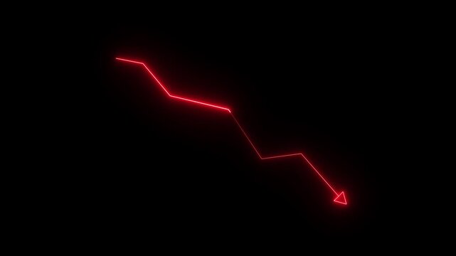 Global business line animation. Abstract glowing neon line business graph growth arrow to down arrow.4k motion video..