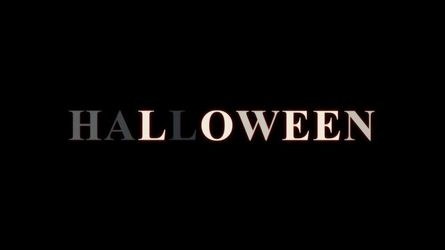 Creepy Halloween title animation with flickering letters, glitch distortion, horror typography, eerie glowing text, haunted atmosphere and spooky cinematic intro on dark background.