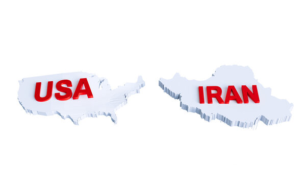 USA and Iran map symbols representing international relations, geopolitical tension, diplomacy, conflict, foreign policy, sanctions, negotiation, and global affairs concept
