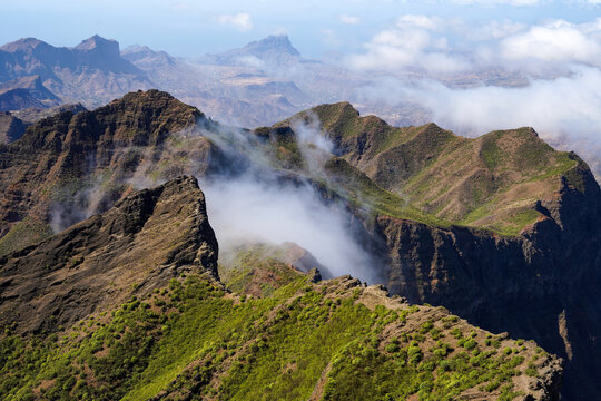 Beautiful Cabo Verde mountains, view from top of Pico d'Antonia, Santiago, Cape Verde