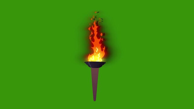 Burning Torch Flame On Green Screen Medieval Fire Torch Flickering Loop With Chroma Key