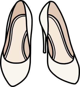 Elegant white high heels vector illustration, wedding bridal shoes icon