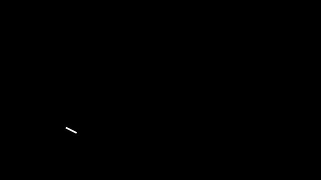 Dashed lines animation forms an angular geometric vector on black. Minimalist technical perspective graphics guide active dashed lines. Abstract screen layouts use lines.