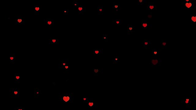 Red heart icons animation. love hearts rising up, Pink and shiny heart particles flowing up on a dark background,  Live stream reactions in social media. Follower like support. Flying hearts.