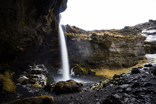Beautiful waterfall Kvernufoss, popular tourist landmark, Iceland