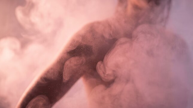 Macro photo of silhouette in pink mist 2k showing abstract micro structural details and textures with professional studio lighting