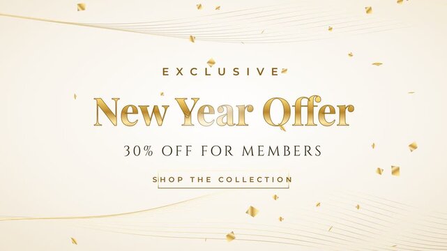 Elegant New Year Offer 30 Percent Off For Members With Golden Confetti And Waves