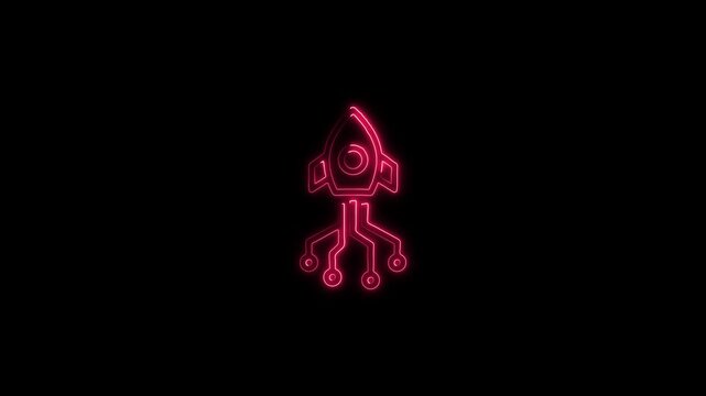 Abstract air plan icon animation with neon shine in black background. Glowing Simple plane icon, flay icon animation concept, simple flat plane animation. Airplane line path animation, 4k video.